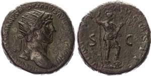 Roman Empire Dupondius 119 - 121 AD, Hadrian ... 