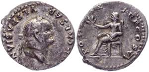 Roman Empire Denarius 75 AD, Vespasian - RIC ... 