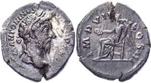Roman Empire Denarius 175 AD, Marcus ... 