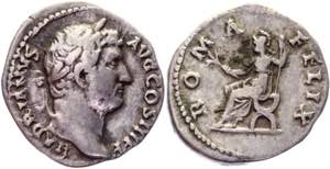 Roman Empire Denarius 117 - 138 AD, Hadrian ... 
