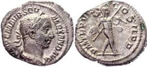 Roman Empire Denarius 227 AD, Severus ... 