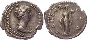 Roman Empire Denarius 152 - 154 AD, Faustina ... 