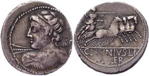 Roman Republic Denarius 84 BC, C Licinius Lf ... 