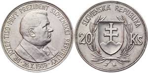 Slovakia 20 Korun 1939 - KM# 3; Silver ... 