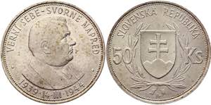 Slovakia 50 Korun 1944 - KM# 10; Silver ... 