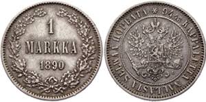Russia - Finland 1 Markka 1890 L - KM# 3.2; ... 