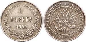 Russia - Finland 1 Markka 1892 L - KM# 3.2; ... 