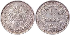 Germany - Empire 1/2 Mark 1911 J - KM# 17; ... 