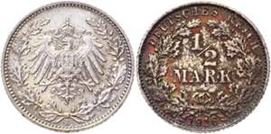 Germany - Empire 1/2 Mark 1916 E - KM# 17; ... 
