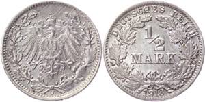 Germany - Empire 1/2 Mark 1918 J - KM# 17; ... 