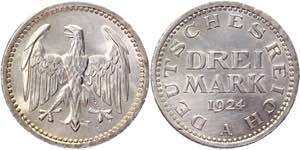 Germany - Weimar Republic 3 Mark 1924 A - ... 