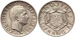Albania Frang Ar 1935 R - KM# 16; Silver ... 