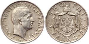 Albania Frang Ar 1937 R - KM# 16; Silver ... 