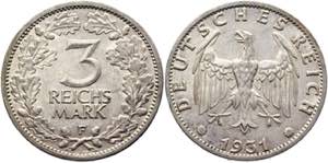 Germany - Weimar Republic 3 Reichsmark 1931 ... 