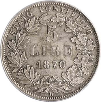 PIO IX  (1846-1870)  5 Lire 1870 ... 