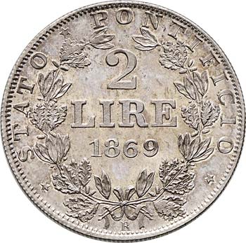 PIO IX   (1846-1870)  2 Lire 1869 ... 