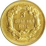 U.S.A.      3 Dollari 1874.   Fb. 124   Au   ... 