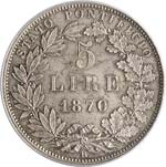 PIO IX  (1846-1870)  5 Lire 1870 XXIV. Pag. ... 
