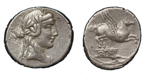 Q. Titius, 90 BC.Silver denarius, ... 