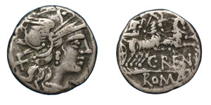 C. Renius, 138 BC.Silver denarius, ... 