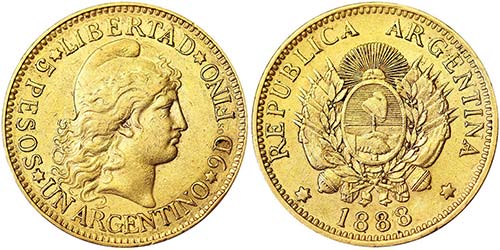 Argentina Republic 5 Pesos 1888 ... 