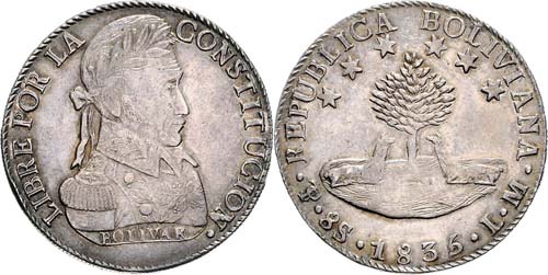 Bolivien Republik  8 Sols 1835 PTS ... 