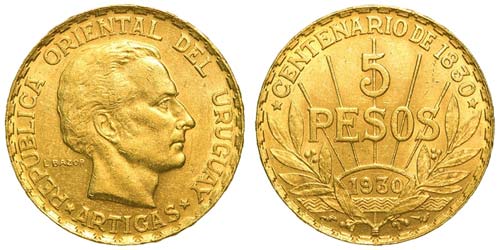 Uruguay Republic  5 Pesos 1930 Ø ... 