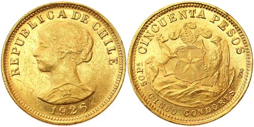 Chile Republic  50 Pesos 1926 ... 