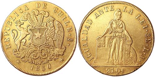 Chile Republic   8 Escudos 1850 L ... 