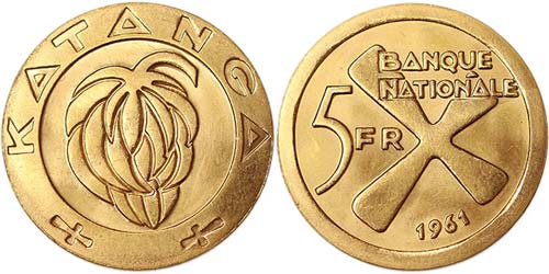 Katanga  5 Francs 1961 Ø 26 mm ... 