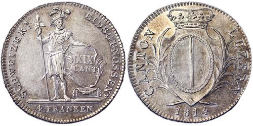 Switzerland Lucerne  4 Francs 1814 ... 