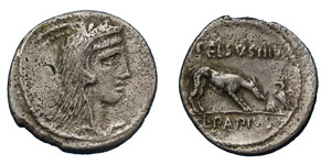 L. Papius Celsus, 45 BC.Silver denarius, ... 