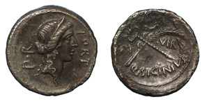 Q. Sicinius, 49 BC. Silver denarius, ... 