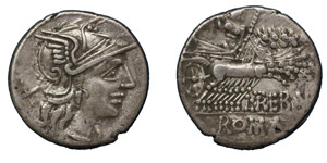 L. Trebanius, 135 BC.Silver denarius, ... 