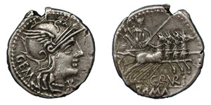 Aburius Geminus, 134 BC.Silver denarius,3,9 ... 