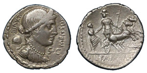 L. Farsuleius Mensor, 75 BC.Silver denarius, ... 
