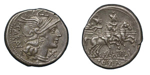 M. Atilius Serranus, 148 BC.Silver denarius ... 