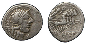M. Fannius, 123 BC.Silver denarius, ... 