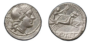 L. Rutilius Flaccus, 77 BC.Silver denarius, ... 