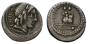 M.Fonteius, 87 BC.Silver denarius, Rome.Head ... 