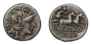 L. Saufeius, 152 BC.Silver denarius, ... 