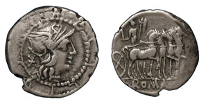 M. Acilius,130 B.C.Silver denarius Rome ... 