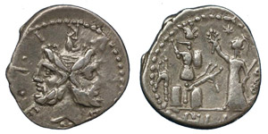 M. Furius, 119 BC.Silver denarius, ... 
