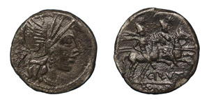 C. Plautius, 121 BC. Denarius, Rome.Helmeted ... 
