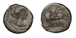  Q. Titius, 90 BC.Silver Quinarius, ... 