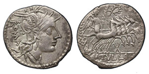 M. Tullius, 120 BC.Silver denarius, ... 