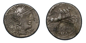 M. Opimius, 131 BC.Silver denarius, ... 