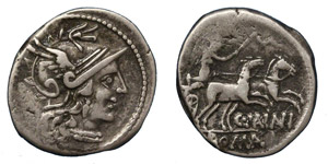 C. Maianus, 153 BC.Silver denarius, ... 
