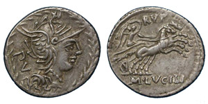  M. Lucius Rufus, 101 BC.Silver denarius, ... 