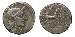  Marcius Papirius carbo, 121 BC.Denarius, ... 